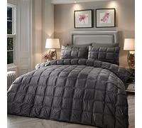 SOIREE - Luxury Slate Grey Velvet Duvet Cover - Super King Bedding Size (260 x 220cm) - 2x Pillowcases - Box Stitched Duvet Cover in Grey - Soft Grey Velvet Bedding - Square Duvet Set - Grey Bedding