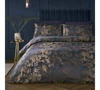 Soiree Midnight Palm Double Duvet Cover Set, 100% Recycled Polyester, 200x200cm, Navy, Jacquard Palm Tree Pattern with Metallic Yarn