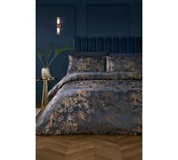 Soiree Midnight Palm Duvet Cover Set, 100% Recycled Polyester, Super-King 260x220cm, Navy, Jacquard, Palm Leaf Pattern, 2 Pillowcases