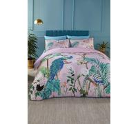 Soiree 'Peacock Jungle' 100% Cotton Sateen Duvet Cover Set in Pink | Size: King Soiree Pink King