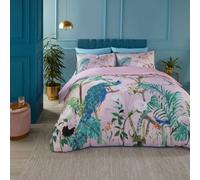 Soirée Peacock Jungle 100% Cotton Sateen Pink Duvet Cover Set