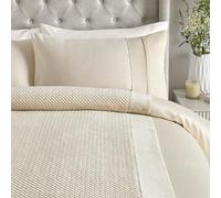 SOIREE Quilted Duvet Cover Set - Natural Linen, Double Size 200x200cm - Velvet & Satin Blend with Pinsonic Detailing - 2 Pillowcases Included - Luxury Bedroom Bedding