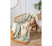 Soiree 'Sagara' Large Floral Print Soft Touch Velvet Throw in Green | Size: 130 cm x 180 cm Soiree Green 130 cm x 180 cm