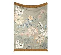 SOIREE - Sage Green Floral Throw Blanket (130 x 180cm) - Botanical Velvet Throw Blanket in Sage Green - Tassel Throw Blanket for Living Room/Bedroom - Luxury Bedding Matching Bedding Available