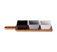 Soiree Serving Board with Square Dishes Bamboo Wood Platter Set Table Kitchen