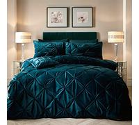 Soiree Mira Pinch Pleat Velvet Duvet Cover Set - Teal