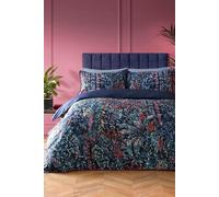 SOIREE - Blue Tropical Leaf & Fern Duvet Cover - Double Bedding Size (200 x 200cm) - Reversible Designs - 100% Cotton - 2x Pillowcases Included - Luxury Bedding - Navy Bedding with Floral & Leaves