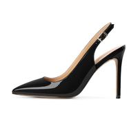 Soireelady Women's Pointed Toe Slingback High Heels Court Shoes Ladies Stiletto Pumps 10 CM Patent Black EU37