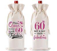 Soireeparty 60th Birthday Gift for Women - Birthday Party Decorations Drawstring Burlap Wine Gift Bag, Not A Day Over Fabulous Bottle Gift Bag for Best Friend Colleagues Sister Auntie Mum Wife