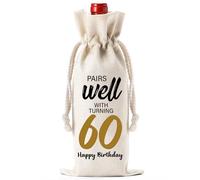Soireeparty 60th Birthday Wine Drawstring Jute Bottle Bag - Party Decorations for Women Men Grandpa Grandma Mum Dad Auntie Husband Wife