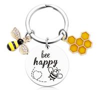 Soireeparty Bee Happy Keyring for Women - Inspirational Gifts Honeycomb and Bee Keychain, Encouragement Leaving Gifts for Colleagues, Mom, Aunt, Daughter, Niece, Friends, Teacher