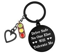 Soireeparty Drive Safe Keyring for Him Boyfriend, Drive Safe Handsome Humorous Warning Keychain with Traffic Light Arrow Charms, Father's Day Birthday Gifts for Husband (Black Metal