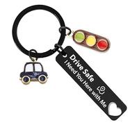 Soireeparty Drive Safe Keyring for Him Boyfriend, I Need You Here with Me Stainless Steel Gift Key Chain with Car and Traffic Light Father's Day Birthday Gifts for Husband(Black Metal)