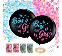 Soireeparty Gender Reveal Confetti Balloons - 2 Pieces Large 36 Inch Black Latex Balloon with Pink Blue Confetti, Ribbons Pins for Baby Girl Boy Ideas Baby Shower Party Decorations