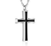 SOITIS Cross Necklace for Men Women Ashes, Memorial Necklace for Ashes, Stainless Steel Silver Black Pendant Necklace, Adjustable Cross Necklace