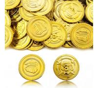 soitzhoc 100 Piece Pirate gold coins Set | With Clear Box | Treasure Hunt fake, Pirate-Themed Activities plastic coins | Suitable for Birthday Party Decorations, Lucky Draws, etc.