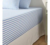 Soizic Blue Cotton Fitted Sheet Mattress Depth 30cm blue striped