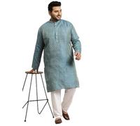 Sojanya Plus (Since 1958) Men's Jacquard Silk Maroon Self design ONLY Long Kurta, Peacock Blue & Gold, XXXXL