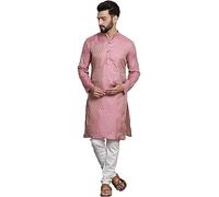 Sojanya (Since 1958 Men'S Jacq Silk Pink Self Design Kurta & Off-White Churidar Pyjama Set, Pink, XXL