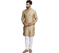 SOJANYA (Since 1958, Men's Kurta and Churidar Silk Blend Pyjama Set, beige, M