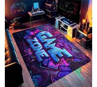 SOJAWA 3D Gamer Bedroom Rug 60x90cm Black Purple Cyberpunk Graffiti Letter Game Rugs, Gaming Rug for Boys Bedroom, Living Room, Game Room Washable Non-Slip Carpet, Dormitory Decoration