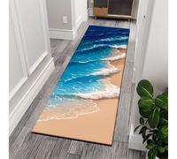 SOJAWA 3D Ocean Wave Runner Rug 60x150cm - Coastal Beach Sand Printed Floor Mat, Non-Slip Washable Long Carpet for Hallway, Kitchen, Entryway, Bedroom