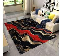 SOJAWA Abstract Black Red Marble Area Rug, 60x90cm Modern Luxury Black and Gold Textured Art Rug, Foldable Easy to Clean Low Pile Rugs, Non-Slip Indoor Carpet for Areas With High Traffic Volume