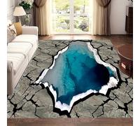 SOJAWA Area Rug, 60x110cm Stylish Modern Optical Illusion Rock Crack Rugs, Washable Easy to Clean Cave Seaside Welcome Entrance Carpets, Non-Slip Indoor Carpet for High Traffic Areas