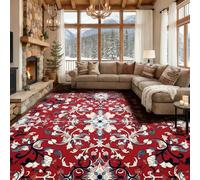 SOJAWA Baroque Red Floral Rug, 150x200cm, Red Base With White, Black and Blue Ornate Floral Pattern, Soft, Non-Slip and Washable Living Room Bedroom Carpet, Vintage Luxury Home Decor