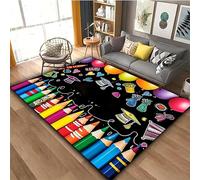 SOJAWA Black Area Rug, 120x180cm Colored Pencil Balloon Student Learning Education Rugs, Soft Non-Slip Foldable Indoor Carpet Pad, for Bedroom Classroom Kindergarten Playroom Washable Carpets
