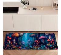 SOJAWA Blue Magical Forest Mushroom Runner Rug 100x300cm, Various Mushrooms Plants Kitchen Runner, Non Slip Washable Short Pile Rug for Hallway Living Room Office