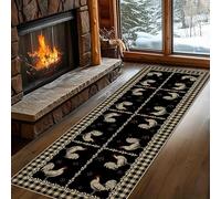 SOJAWA Chicken Hallway Rug, 65x180cm Vintage Rustic Black and White Buffalo Plaid Chicken Pattern Runner Rug, Soft Non-Slip Washable Home Decor Rugs, for Kitchen Dining Apartment Durable Carpet