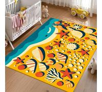 SOJAWA Coastal Nautical Large Rug 160x230cm, Multi-Color Seashell Starfish Print Non-Slip Machine Washable Soft Rug for Living Room Bedroom Dining Room Home Office Lounge