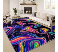 SOJAWA Cosmic Neon Light Pattern Rug, 100x150cm, Abstract Pink Blue Yellow and Green Wave Pattern Rug, Wavy Psychedelic Style Soft Large Rugs, Washable, Non-Slip, Abstract Home Decor