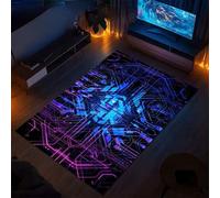 SOJAWA Electronic Texture Rug 180x230cm Blue Purple Neon Technology Line Pattern, Futuristic Sci-Fi Style Carpet, Non-Slip Mat for Living Room, Bedroom, and Game Room, Washable, Soft Durable.