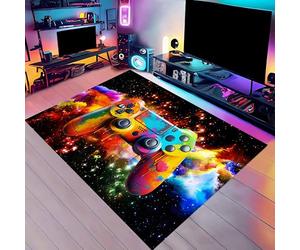 SOJAWA Game Console Carpet, 60x90cm 3D Modern Gamer Graffiti Game Console Pattern Rug, Stylish Modern Colorful Graffiti Foldable Entrance Rugs With Non-Slip Rubber Backing Low Pile Rug