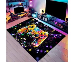 SOJAWA Gaming Area Rug, 60x110cm 3D Modern Gamer Graffiti Game Console Pattern Carpet, Cool and Colorful Youth Interior Decoration Rug for Bedroom Living Room Bedside Non-Slip Casual Mat