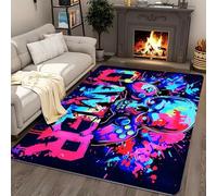 SOJAWA Gaming Area Rugs 90x150cm, Colorful Skull and Game Controller Fusion Pattern, Street Graffiti Art Rug, Non-Slip Mat for Game Enthusiasts, Washable, Suitable for Bedroom and Living Room.