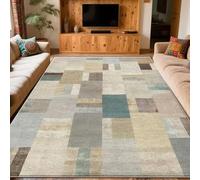 SOJAWA Geometric Patchwork Area Rug 270x360cm, Multi-Colour Block Earth Tone Design Soft Washable Non-Slip Rectangular Carpet for Living Room, Bedroom, Dining Room, Playroom and Office