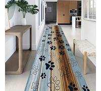 SOJAWA Gradient Wood Grain Paw Print Rug, 60x180cm, Light Blue and Brown Gradient Wood Grain Pet Paw Print Pattern Rug, Pet Lover Non-slip Hallway Long Mat, Washable, Soft Home Decor