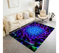 SOJAWA Illusion Area Rug, 60x110cm Blue Purple Colorful Light Circle Vortex Psychedelic Game Room Rugs, Washable No Shedding Living Room Dining Room Office Decoration Durable Large Carpet