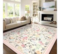 SOJAWA Living Room Area Rug, 60x110cm Stylish Modern Boho Style Carpet, Soft and Comfortable Washable No Shedding Neutral Plant Floral Rug for Bedside Sofa Hallway Dining Room Rugs