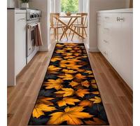 SOJAWA Maple Leaf Long Hallway Rug, 60x120cm Vintage Black Yellow Fallen Leaves Indoor Door Mat, Low Profile Durable With Non-Slip Rubber Backing Low Pile Rug for Kitchen Dining Room Rugs