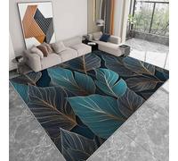 SOJAWA Navy Blue Gold Vein Leaf Area Rug,150x200cm Luxury Washable Carpet with Delicate Foliage Print, Non-Slip Durable Floor Mat for Living Room Bedroom Office, Modern Minimalist Home Decor