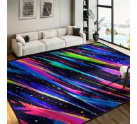 SOJAWA Neon Streaks Area Rug Dynamic Colourful Lines Decor 80x150cm | Fast-paced neon diagonal brushstrokes. Vibrant futuristic decor for modern gaming rooms and contemporary homes. Anti-slip.