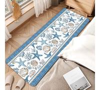 SOJAWA Ocean Style Rug, 80x300cm, Blue Starfish Shell Coral Pattern, Marine Life Theme Rug, Washable Non-Slip Hallway Rugs, Soft Long Runner Carpet Suitable for Kitchen, Bedroom, Home Decor