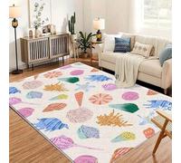 SOJAWA Ocean Themed Kids Area Rug -90x150cm Cute Shell Coral Starfish Pattern Mat, Soft Non-Slip Washable Carpet for Children’s Room Playroom, Cozy Sea Style Decor for Nordic & Indoor Space