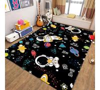 SOJAWA Outer Space Interstellar Area Rug, 60x110cm White and Yellow Cute Astronaut Star Rugs, Colorful Planet Spaceship Fun Carpet, Low Profile Durable Low Pile Carpets With Non-Slip Rubber Backing
