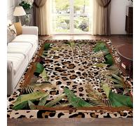 SOJAWA Plant Area Rug, 100x150cm Banana Leaf Palm Leaf Green Leaves Border Washable Rugs, Stylish and Beautiful Leopard Pattern Design Carpets, Kitchen Restaurant Office Entrance Anti-Slip Carpet