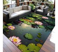 SOJAWA Plant Area Rug, 120x180cm 3D Pink Lotus Green Plant Pattern Indoor Carpet, Modern and Beautiful Low Pile Rugs With Non-Slip Rubber Backing, for Bedroom Living Room Balcony Window Rug
